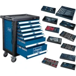 Scheppach Werkzeugwagen TW1000, Mit Werkzeug, 262-teilig, Blau, 7 Schubladen